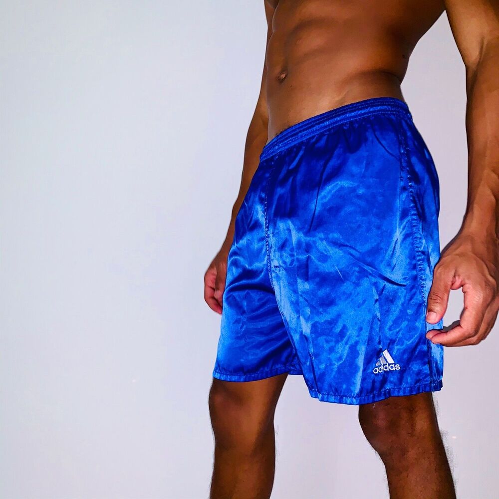 Adidas Vintage Rare Genoa Soccer Shorts Glanz Satin Nylon Silky Blue